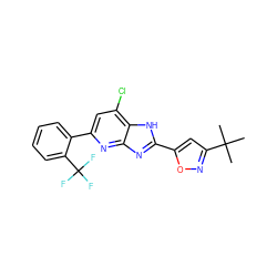 CC(C)(C)c1cc(-c2nc3nc(-c4ccccc4C(F)(F)F)cc(Cl)c3[nH]2)on1 ZINC000118912106