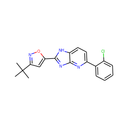 CC(C)(C)c1cc(-c2nc3nc(-c4ccccc4Cl)ccc3[nH]2)on1 ZINC000149448129