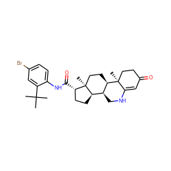 CC(C)(C)c1cc(Br)ccc1NC(=O)[C@H]1CC[C@@H]2[C@@H]3CNC4=CC(=O)CC[C@]4(C)[C@@H]3CC[C@]12C ZINC000026576572