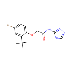 CC(C)(C)c1cc(Br)ccc1OCC(=O)Nc1nnc[nH]1 ZINC000005444093