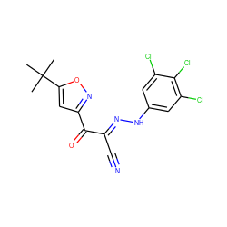 CC(C)(C)c1cc(C(=O)/C(C#N)=N/Nc2cc(Cl)c(Cl)c(Cl)c2)no1 ZINC000473096843