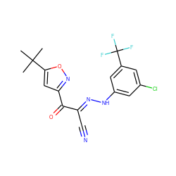 CC(C)(C)c1cc(C(=O)/C(C#N)=N/Nc2cc(Cl)cc(C(F)(F)F)c2)no1 ZINC000473096813