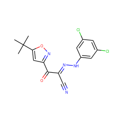 CC(C)(C)c1cc(C(=O)/C(C#N)=N/Nc2cc(Cl)cc(Cl)c2)no1 ZINC000148211696