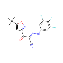 CC(C)(C)c1cc(C(=O)/C(C#N)=N/Nc2cc(F)c(F)c(F)c2)no1 ZINC000473109488