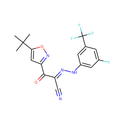 CC(C)(C)c1cc(C(=O)/C(C#N)=N/Nc2cc(F)cc(C(F)(F)F)c2)no1 ZINC000473109204