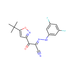 CC(C)(C)c1cc(C(=O)/C(C#N)=N/Nc2cc(F)cc(F)c2)no1 ZINC000473111399