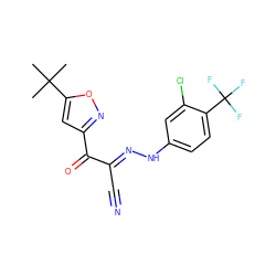 CC(C)(C)c1cc(C(=O)/C(C#N)=N/Nc2ccc(C(F)(F)F)c(Cl)c2)no1 ZINC000473108006