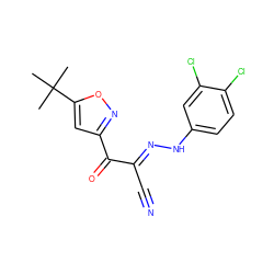 CC(C)(C)c1cc(C(=O)/C(C#N)=N/Nc2ccc(Cl)c(Cl)c2)no1 ZINC000473110917