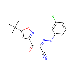 CC(C)(C)c1cc(C(=O)/C(C#N)=N/Nc2cccc(Cl)c2)no1 ZINC000000122874