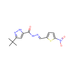 CC(C)(C)c1cc(C(=O)N/N=C/c2ccc([N+](=O)[O-])s2)[nH]n1 ZINC000008973464