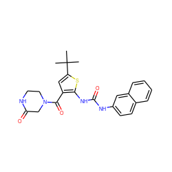 CC(C)(C)c1cc(C(=O)N2CCNC(=O)C2)c(NC(=O)Nc2ccc3ccccc3c2)s1 ZINC000082156236