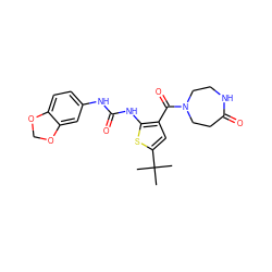 CC(C)(C)c1cc(C(=O)N2CCNC(=O)CC2)c(NC(=O)Nc2ccc3c(c2)OCO3)s1 ZINC000035850165