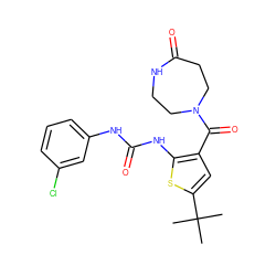 CC(C)(C)c1cc(C(=O)N2CCNC(=O)CC2)c(NC(=O)Nc2cccc(Cl)c2)s1 ZINC000034662138