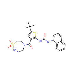 CC(C)(C)c1cc(C(=O)N2CCNS(=O)(=O)CC2)c(NC(=O)Nc2cccc3ccccc23)s1 ZINC000038228453