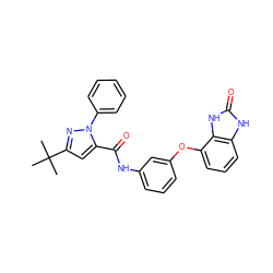 CC(C)(C)c1cc(C(=O)Nc2cccc(Oc3cccc4[nH]c(=O)[nH]c34)c2)n(-c2ccccc2)n1 ZINC000045364962