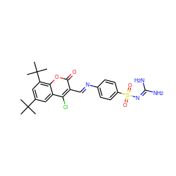 CC(C)(C)c1cc(C(C)(C)C)c2oc(=O)c(/C=N/c3ccc(S(=O)(=O)N=C(N)N)cc3)c(Cl)c2c1 ZINC000096921658