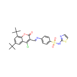 CC(C)(C)c1cc(C(C)(C)C)c2oc(=O)c(/C=N/c3ccc(S(=O)(=O)Nc4nccs4)cc3)c(Cl)c2c1 ZINC000096921657