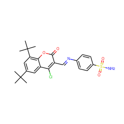 CC(C)(C)c1cc(C(C)(C)C)c2oc(=O)c(/C=N/c3ccc(S(N)(=O)=O)cc3)c(Cl)c2c1 ZINC000096921656