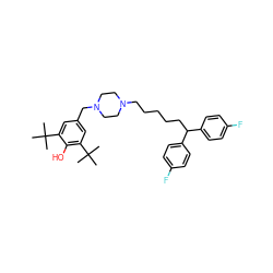 CC(C)(C)c1cc(CN2CCN(CCCCCC(c3ccc(F)cc3)c3ccc(F)cc3)CC2)cc(C(C)(C)C)c1O ZINC000084759503