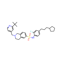 CC(C)(C)c1cc(CN2CCc3cc(S(=O)(=O)Nc4ccc(CCCC5CCCC5)cc4F)ccc3C2)ccn1 ZINC000261142137