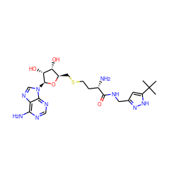 CC(C)(C)c1cc(CNC(=O)[C@@H](N)CCSC[C@H]2O[C@@H](n3cnc4c(N)ncnc43)[C@H](O)[C@@H]2O)n[nH]1 ZINC000299856884