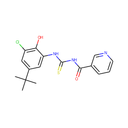 CC(C)(C)c1cc(Cl)c(O)c(NC(=S)NC(=O)c2cccnc2)c1 ZINC000004951319