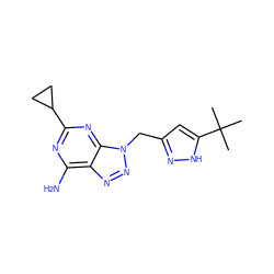 CC(C)(C)c1cc(Cn2nnc3c(N)nc(C4CC4)nc32)n[nH]1 ZINC000084712129