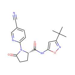 CC(C)(C)c1cc(NC(=O)[C@@H]2CCC(=O)N2c2ccc(C#N)cn2)on1 ZINC000147479585