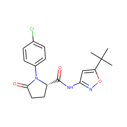 CC(C)(C)c1cc(NC(=O)[C@@H]2CCC(=O)N2c2ccc(Cl)cc2)no1 ZINC000140146154