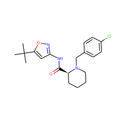 CC(C)(C)c1cc(NC(=O)[C@@H]2CCCCN2Cc2ccc(Cl)cc2)no1 ZINC000143691635