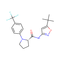 CC(C)(C)c1cc(NC(=O)[C@@H]2CCCN2c2ccc(C(F)(F)F)cc2)no1 ZINC000147622352