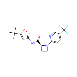 CC(C)(C)c1cc(NC(=O)[C@@H]2CCN2c2ccc(C(F)(F)F)cn2)no1 ZINC000144063465