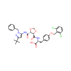 CC(C)(C)c1cc(NC(=O)[C@@H]2OCO[C@H]2C(=O)N[C@@H](Cc2ccc(OCc3c(Cl)cccc3Cl)cc2)C(=O)O)n(Cc2ccccc2)n1 ZINC000058574818