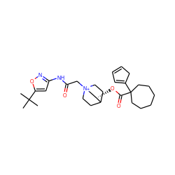 CC(C)(C)c1cc(NC(=O)C[N+]23CCC(CC2)[C@@H](OC(=O)C2(C4=CC=CC4)CCCCCC2)C3)no1 ZINC000103290278