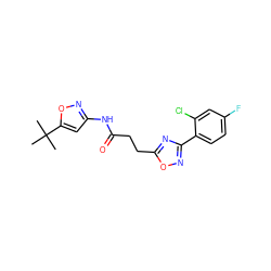 CC(C)(C)c1cc(NC(=O)CCc2nc(-c3ccc(F)cc3Cl)no2)no1 ZINC000040976925