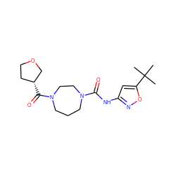 CC(C)(C)c1cc(NC(=O)N2CCCN(C(=O)[C@@H]3CCOC3)CC2)no1 ZINC000071330093