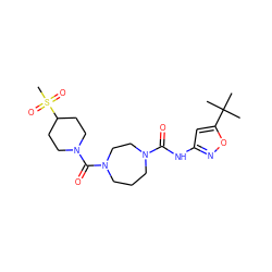 CC(C)(C)c1cc(NC(=O)N2CCCN(C(=O)N3CCC(S(C)(=O)=O)CC3)CC2)no1 ZINC000071296973