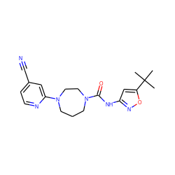 CC(C)(C)c1cc(NC(=O)N2CCCN(c3cc(C#N)ccn3)CC2)no1 ZINC000059286841