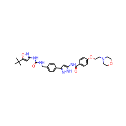 CC(C)(C)c1cc(NC(=O)NCc2ccc(-c3cc(NC(=O)c4ccc(OCCN5CCOCC5)cc4)[nH]n3)cc2)no1 ZINC000096270650