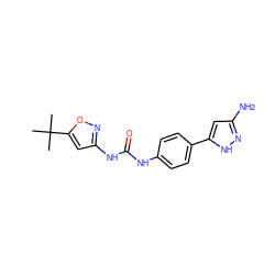 CC(C)(C)c1cc(NC(=O)Nc2ccc(-c3cc(N)n[nH]3)cc2)no1 ZINC000653835847