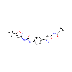 CC(C)(C)c1cc(NC(=O)Nc2ccc(-c3cc(NC(=O)C4CC4)on3)cc2)no1 ZINC000653834978