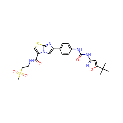 CC(C)(C)c1cc(NC(=O)Nc2ccc(-c3cn4c(C(=O)NCCS(C)(=O)=O)csc4n3)cc2)no1 ZINC000473112044