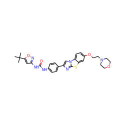 CC(C)(C)c1cc(NC(=O)Nc2ccc(-c3cn4c(n3)sc3cc(OCCN5CCOCC5)ccc34)cc2)no1 ZINC000043204002