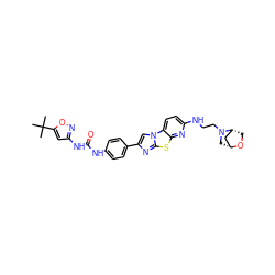 CC(C)(C)c1cc(NC(=O)Nc2ccc(-c3cn4c(n3)sc3nc(NCCN5C[C@@H]6C[C@H]5CO6)ccc34)cc2)no1 ZINC001772610597