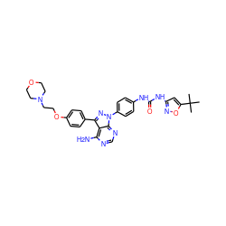 CC(C)(C)c1cc(NC(=O)Nc2ccc(-n3nc(-c4ccc(OCCN5CCOCC5)cc4)c4c(N)ncnc43)cc2)no1 ZINC001772618685