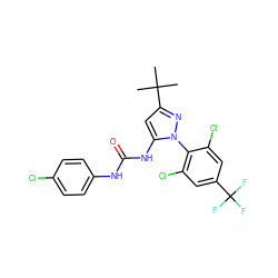 CC(C)(C)c1cc(NC(=O)Nc2ccc(Cl)cc2)n(-c2c(Cl)cc(C(F)(F)F)cc2Cl)n1 ZINC000045320430