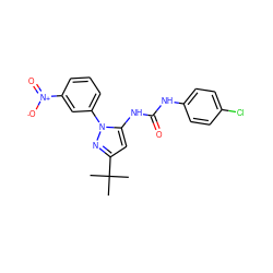 CC(C)(C)c1cc(NC(=O)Nc2ccc(Cl)cc2)n(-c2cccc([N+](=O)[O-])c2)n1 ZINC000045319409