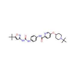 CC(C)(C)c1cc(NC(=O)Nc2ccc(NC(=O)c3ccc(OC4CCN(C(C)(C)C)CC4)cn3)cc2)no1 ZINC000095559914