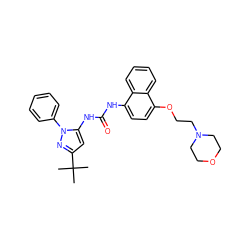 CC(C)(C)c1cc(NC(=O)Nc2ccc(OCCN3CCOCC3)c3ccccc23)n(-c2ccccc2)n1 ZINC000013528339