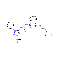 CC(C)(C)c1cc(NC(=O)Nc2ccc(OCCN3CCOCC3)c3ccccc23)n(C2CCCCC2)n1 ZINC000014956548